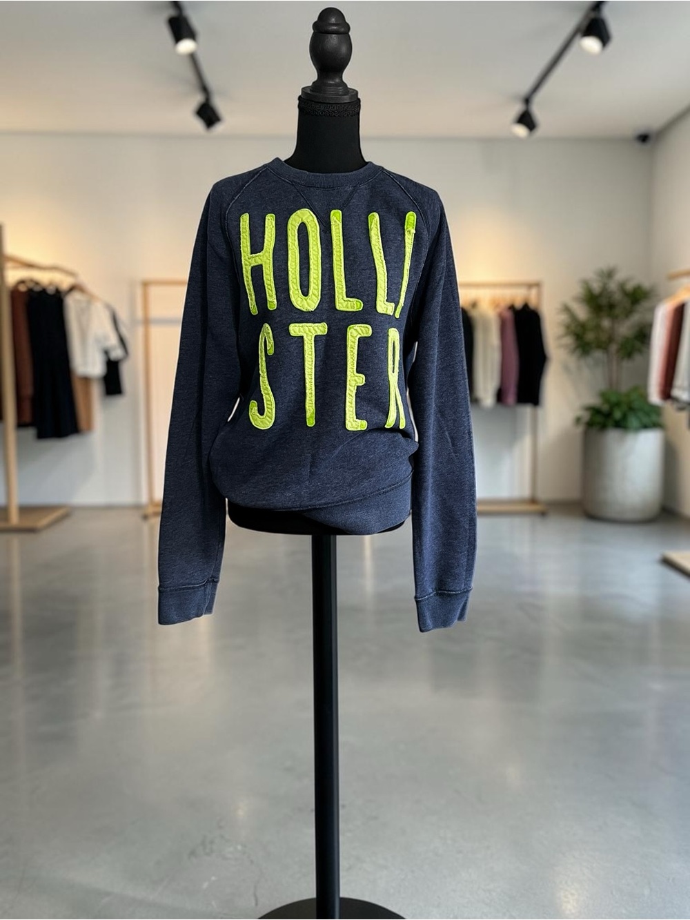 Hollister Navy Pullover with Neon Green Logo